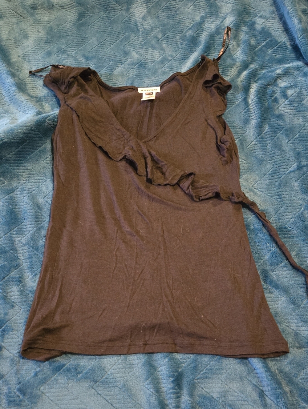 Energie Black Ruffle V-Neck Sleeveless Tank